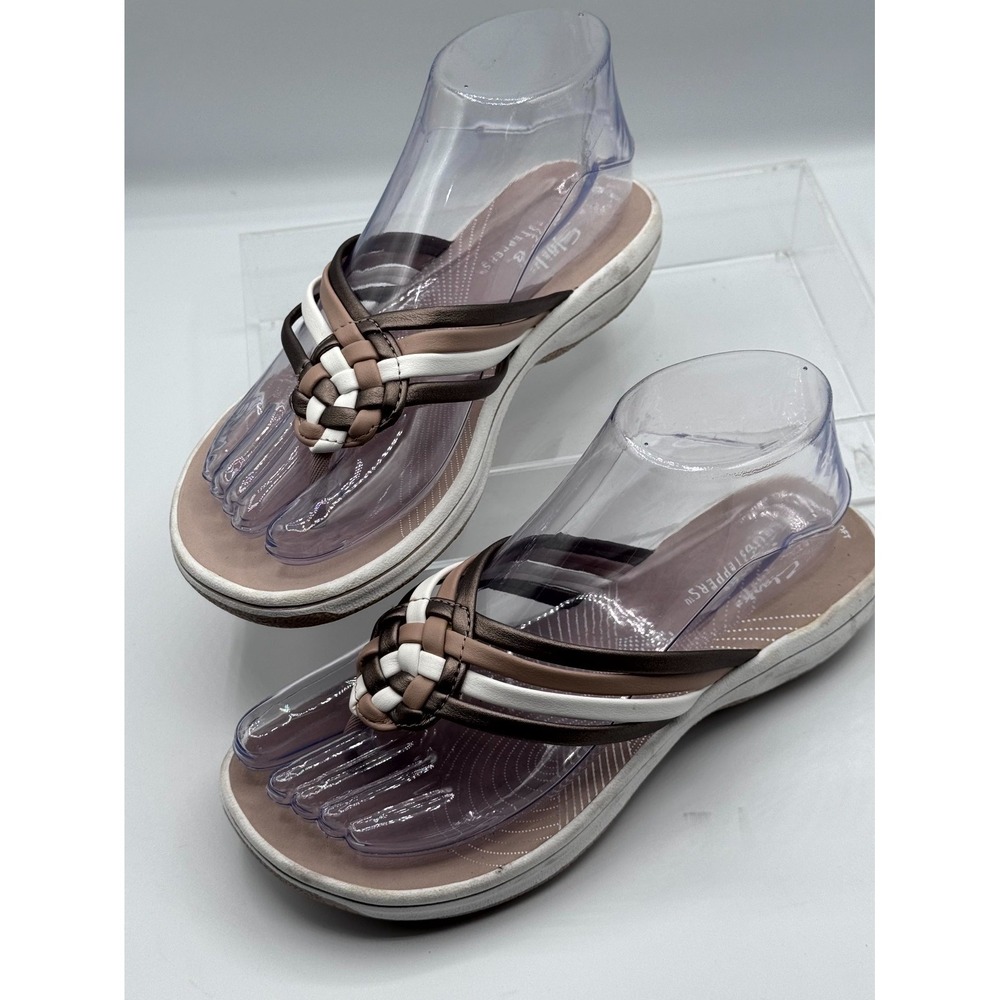 Clarks Breeze Coral Thong Sandals Women's 6 Brown Braided Summer Beach Flip Flop